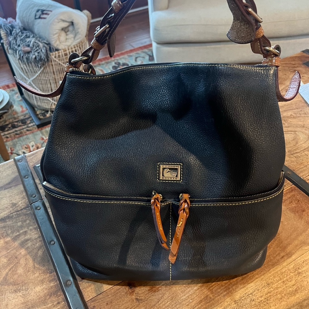 Dooney & Bourke Navy Large Bordeaux Pebble Leather Dillen Zip Satchel